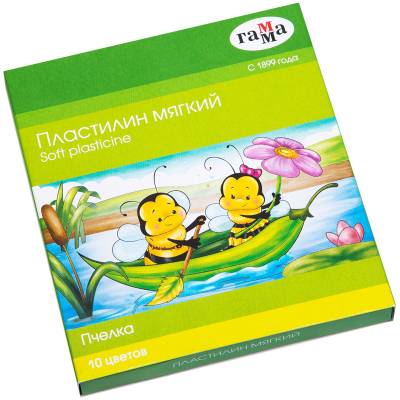 КанцРЦ Пластилин восковой мягкий Гамма "Пчелка", 10 цветов, 150г, со стеком, картон. упак. 280031Н